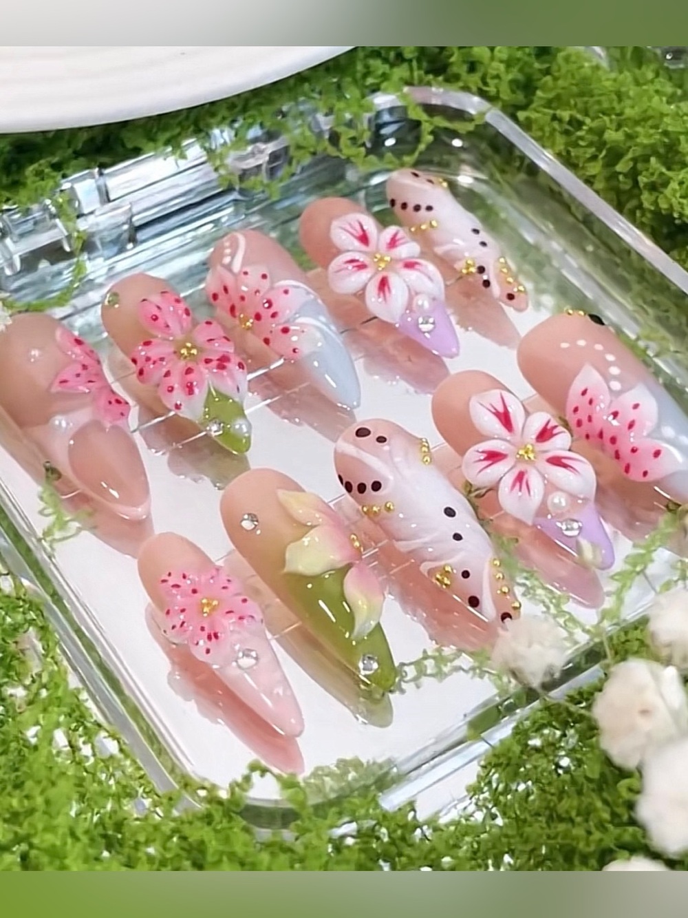 NailVesta Stiletto Press-On Nail Set - Floral Garden